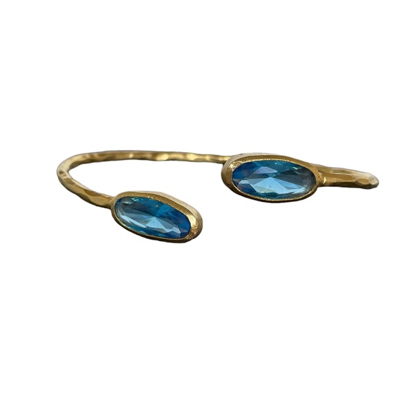 Gold Cuff Bracelet with Blue Crystal Stones - Picture 8 of 11